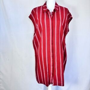 Blu Dahlia red and white striped button front collared shirt dress size L